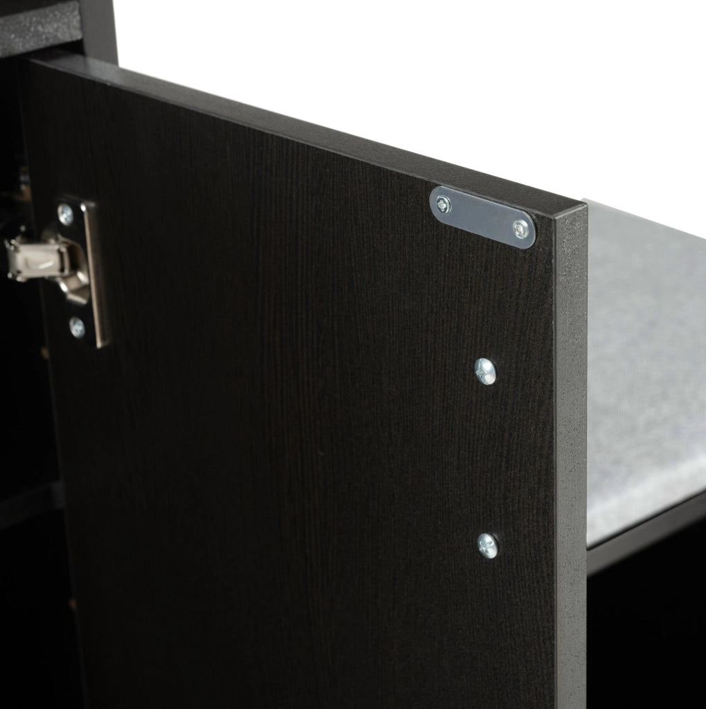 Scarpiera con seduta imbottita 120x34x82 cm in truciolare e metallo; nero e noce scuro