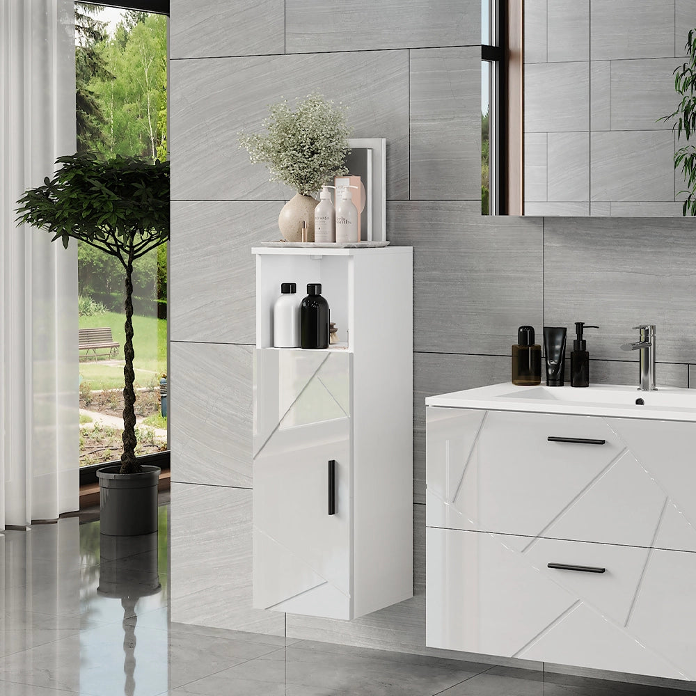 Vicco Mobiletto midi Bianco/bianco lucido 30 x 93 cm con porta