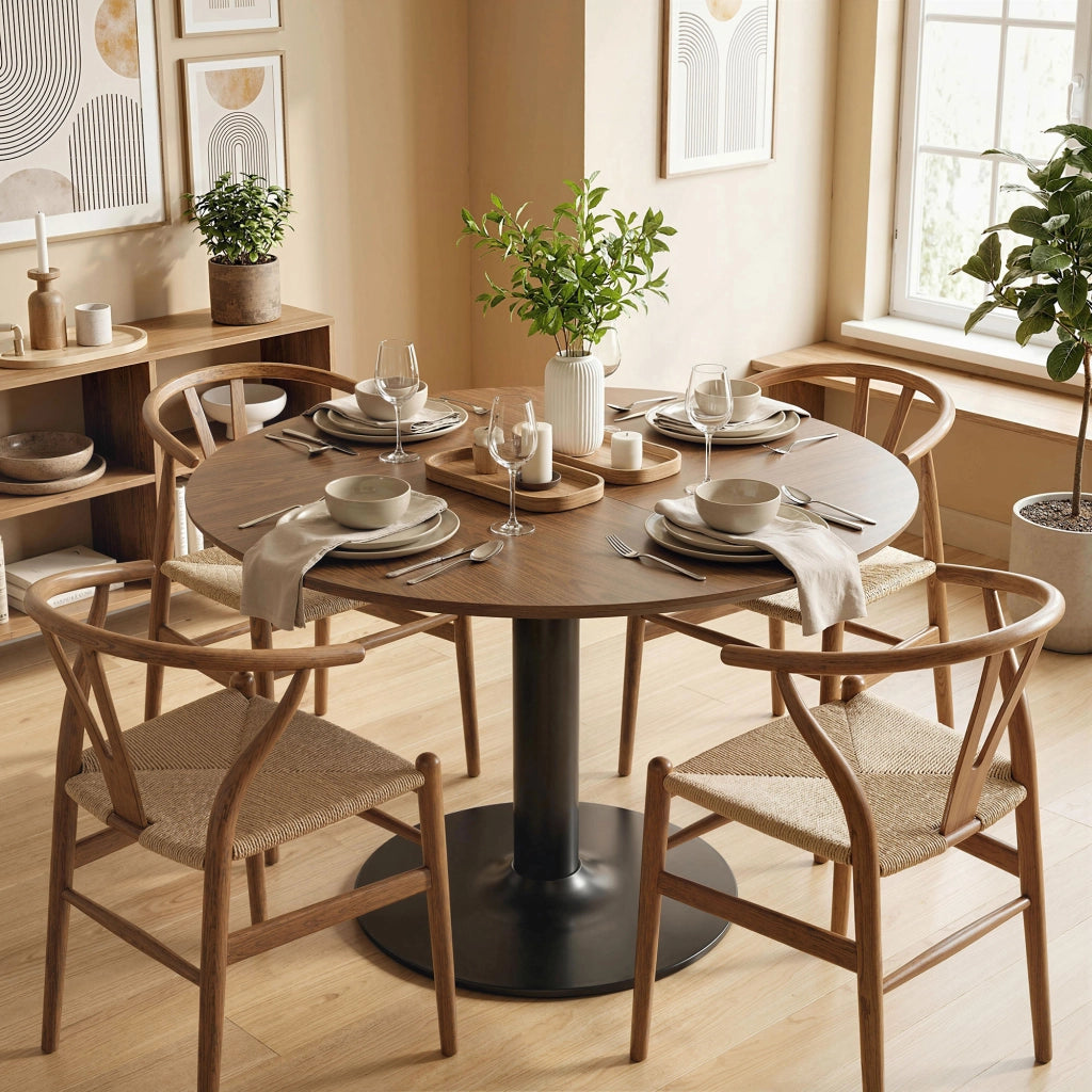 Tavolo da pranzo rotondo per 6 persone ¨C zephmum ¨C effetto legno massello marrone 110 cm