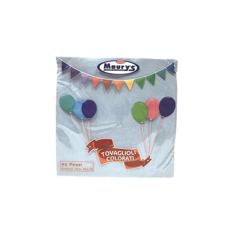 MAURY'S TOVAGLIOLI COLORATI 38 X 38 CM 45 PZ GOFFRATI AZZURRO DOPPIO VELO