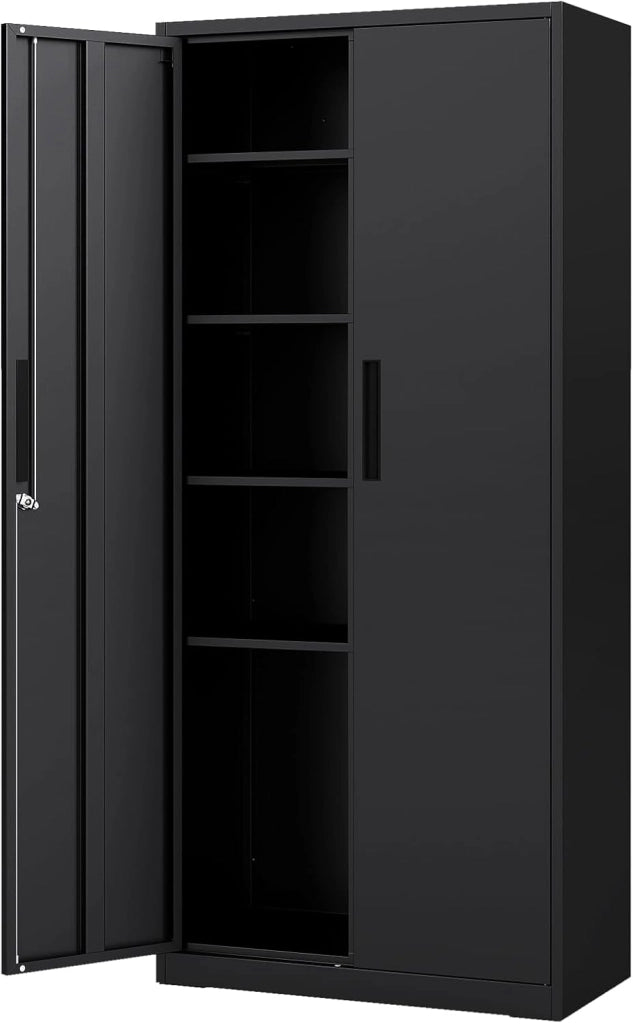 Armadietto da ufficio in acciaio a 5 ripiani con serratura, 4 ripiani regolabili e 2 ante, mobile ausiliario per ufficio, officina, 180 x 80 x 40 cm