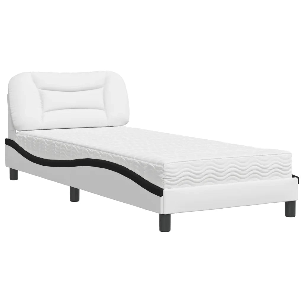 Letto con Materasso-Struttura Letto con Materasso Hvar Bianco e Nero 90x190 cm in Similpelle