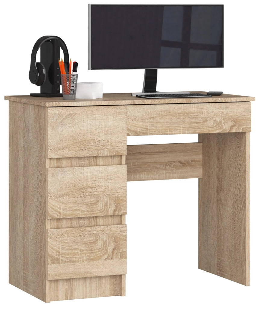 Scrivania per computer AKORD A7 Sonoma Quercia 90 cm 4 cassetti 90x50x77 cm Modello a sinistra