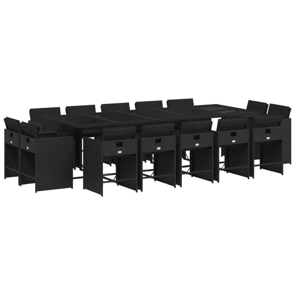 Set da Pranzo da Giardino 15 pz con Cuscini Nero in Polyrattan 3277998