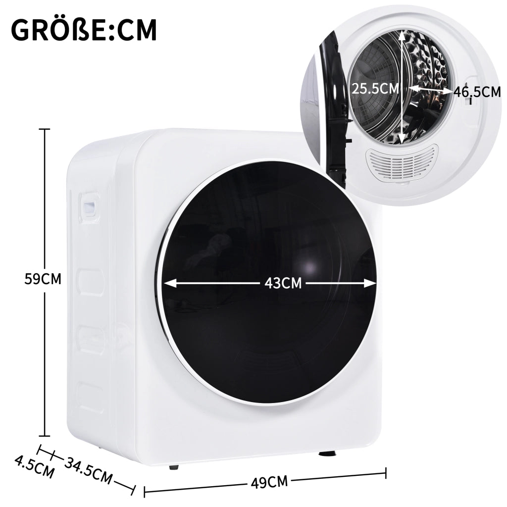 Asciugatrice ad Evacuazione ¨C MINIMAL ¨C 3 kg, 830W, Acciaio Inox, Bianca, 5 Programmi, Montaggio a Parete