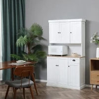 Mobile Dispensa Cucina in Legno con Armadietti e Cassetto Stile Country, 101x39x180cm, Bianco