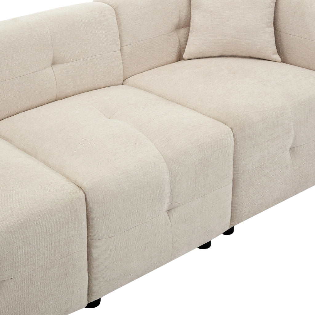 Divano modulare a 3 posti in chenille beige con poggiapiedi contenitore e 2 cuscini