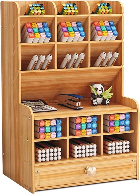Organizzatore per Ufficio in Legno - Stazione da Scrivania Multifunzionale per Casa, Ufficio e Scuola - Cassettiera con Porta Girevole