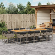 Set da Pranzo da Giardino 15 pz con Cuscini Grigio Polyrattan