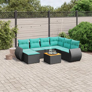 Set Divani da Giardino 8 pz con Cuscini Nero in Polyrattan 3225119