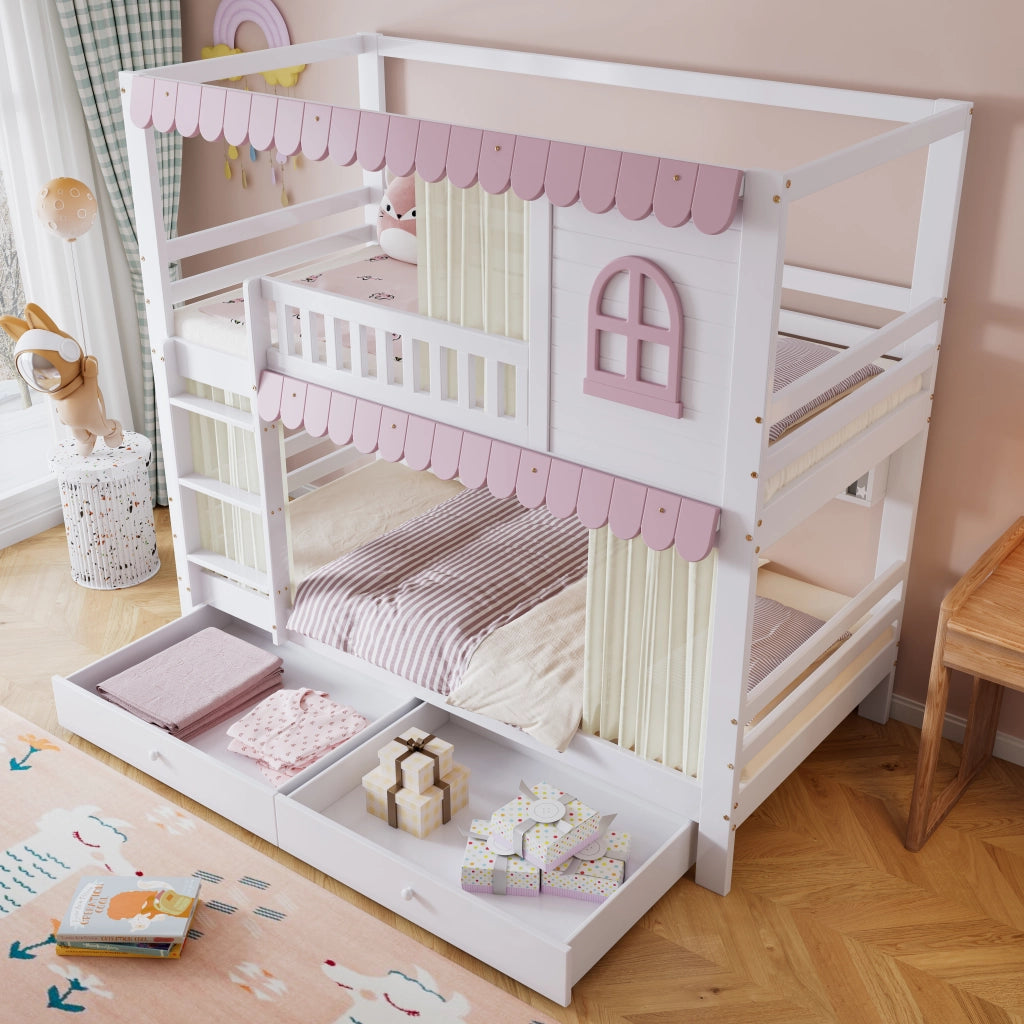 Letto a castello con protezione laterale in pino e MDF 90x200 cm
