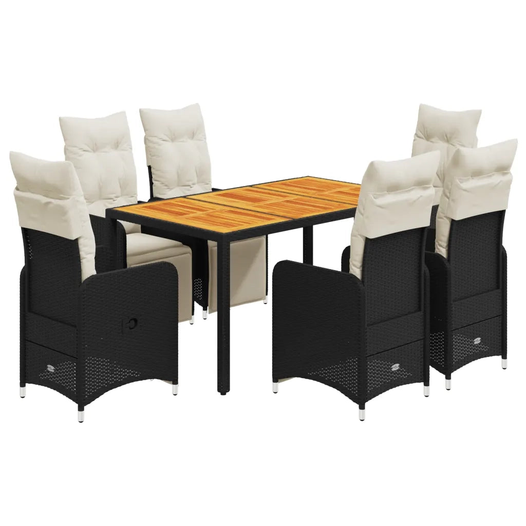 Set da BistrÃ² da Giardino 7 pz con Cuscini Nero in Polyrattan