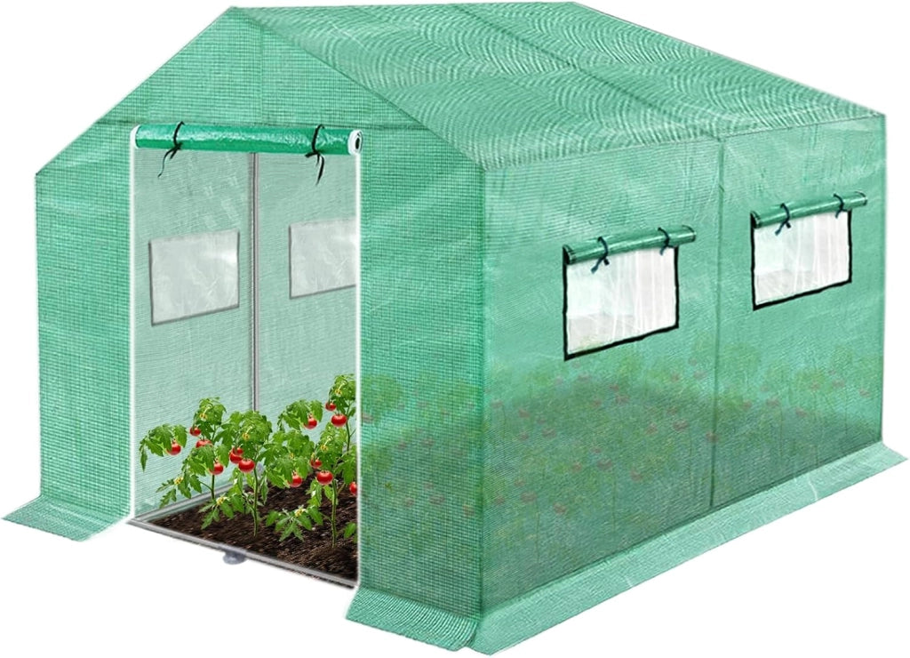 Serra da giardino in pellicola, 3 x 2 x 2 m, con telecomando e porta, per pomodori, per piante da giardino, verde