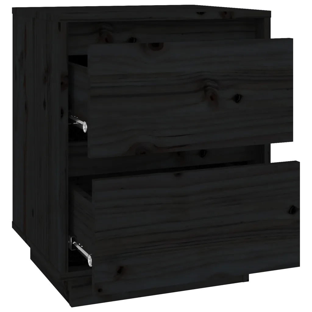 Set di 2 Comodini | Armadio da Notte | Mobiletto da notte Neri 40x35x50 cm in Legno Massello di Pino