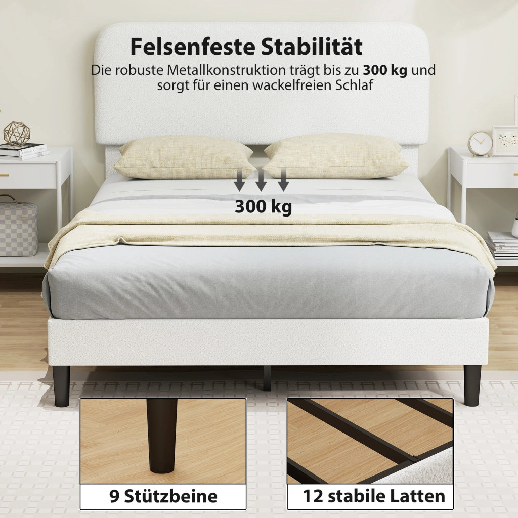 Letto imbottito 140x200 con testiera regolabile in pile teddy ¨C zephmum ¨C bianco
