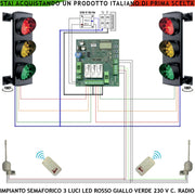 Impianto Semaforico 24 Led Rossi Gialli e Verdi 230 V 50 Hz 3 W CE IP65 Funzioni Controllate da 2 Radioriceventi 2 Radiocomandi 433 MHz Tempi Regolabili da 3 a 240. Ingresso Uscita Veicoli Condominio