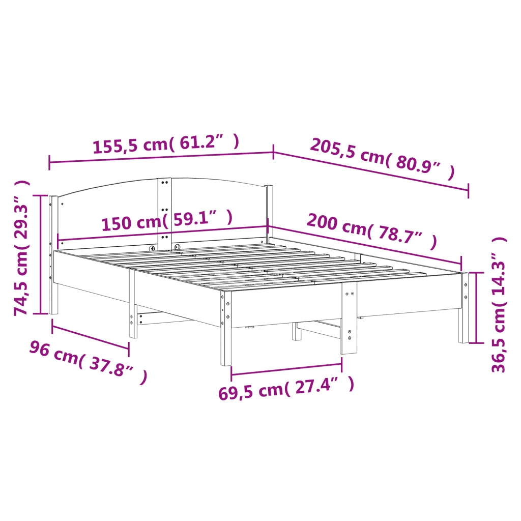 Giroletto senza Materasso Bianco 150x200 cm Legno Massello Pino 3216198