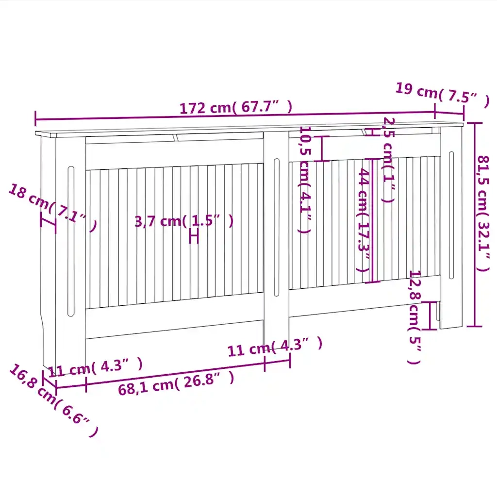 Copertura per Radiatore Nera 172x19x81,5 cm in MDF 288180
