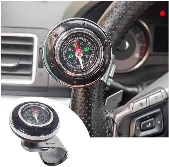 Spinner stuzzicadito con bussola, pallone di sostegno per volante auto universale, pallone di acciaio per booster volante 360°, accessori decorativi auto universali (nero)