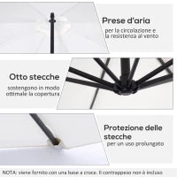 Ombrellone da Esterni 3x2.5 m con Manovella, in Acciaio e Poliestere Anti-UV, Crema