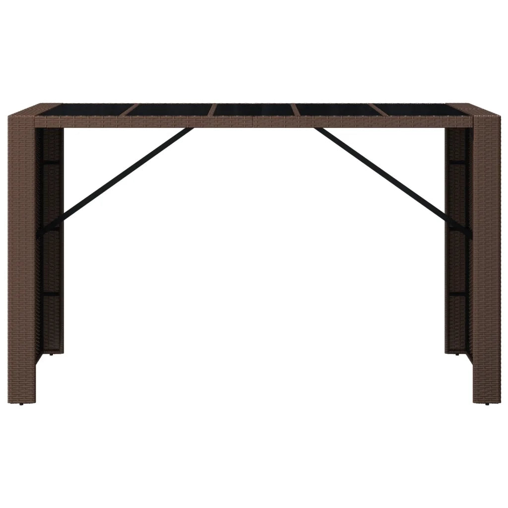 Tavolino da Giardino | Tavolo Bar con Piano in Vetro Marrone 185x80x110 cm Polyrattan