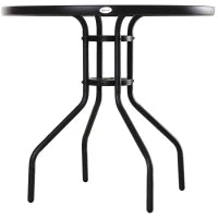 Tavolino da Giardino con Piano in Vetro Temperato e Foro per Ombrellone Acciaio Ф80 x 72 cm Nero