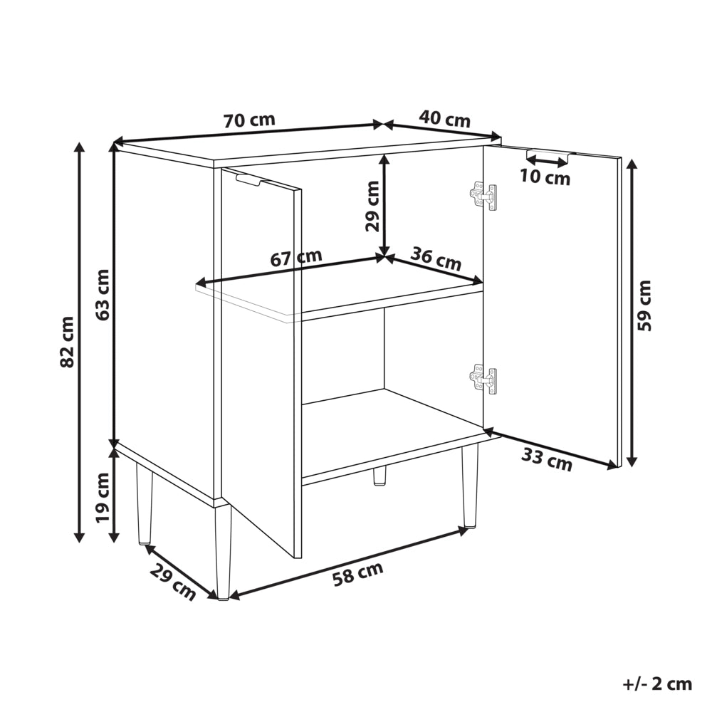 Credenza MDF bianco 2 ante 2 ripiani Gambe in metallo Maniglie elegante classico
