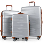 Set di valigie con maniglia telescopica in alluminio e ruote piroettanti, Set da 3 valigie rigide espandibili Argento-Bagagli e borse