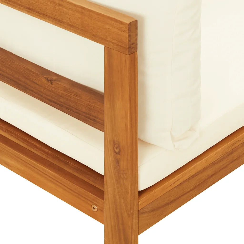 Divano Angolare con Cuscini-Sofa con Cuscini Bianco Crema in Massello di Acacia