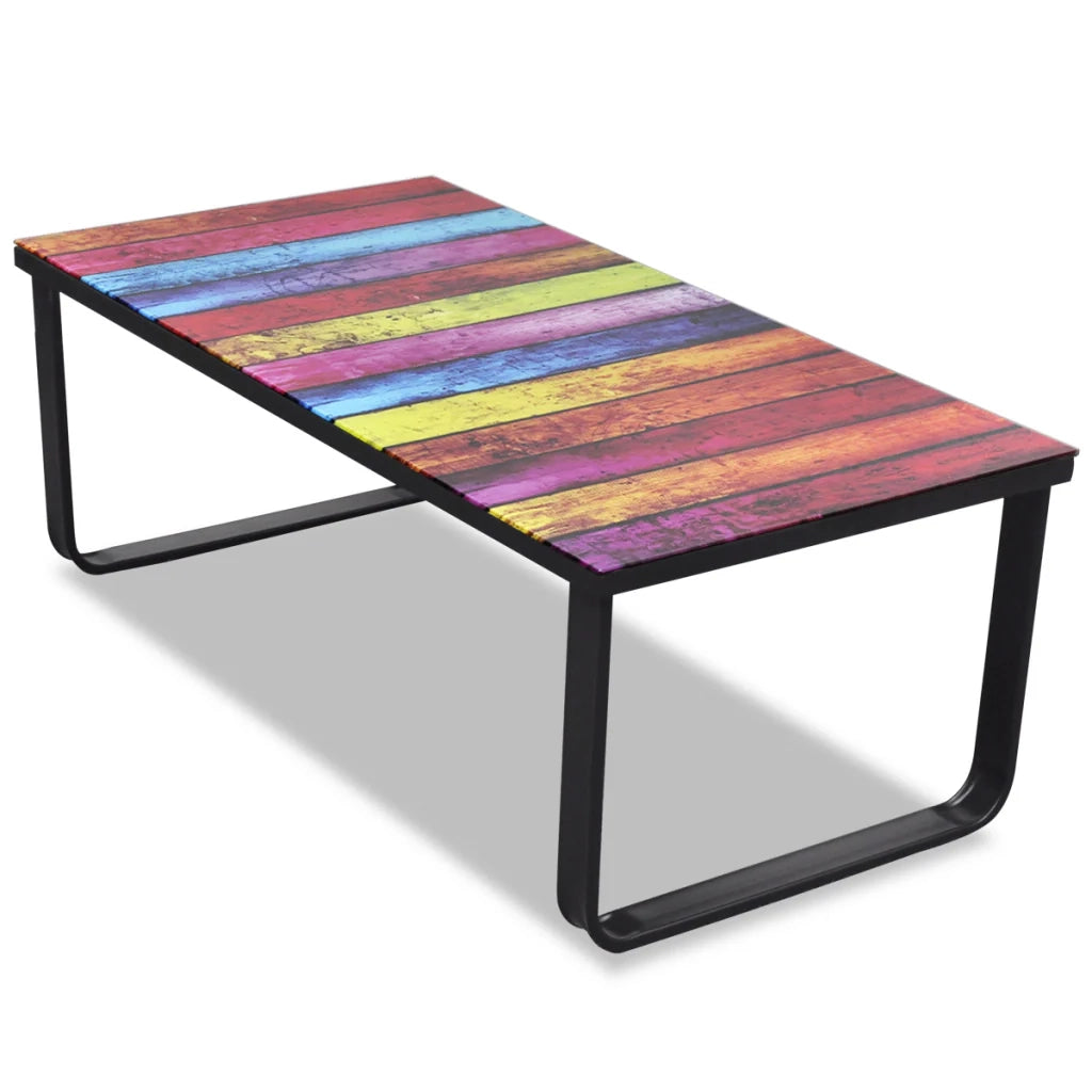 Tavolino da salotto/sala da pranzo in vetro di design motivo musicale multicolore 90 x 45 cm 0902028