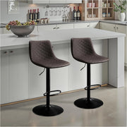 Set di 2 Sgabelli da Bar Pelle in Microfibra, Sgabello Cucina Girevole con Schienale, Sgabello Alto Regolabile con Poggiapiedi, Sgabello Bar Moderni per Isola ed Cucina-Marrone Scuro
