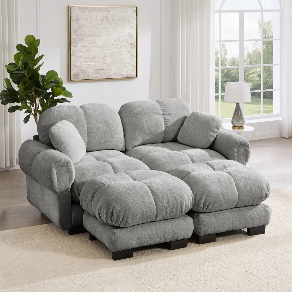 Divano modulare in ciniglia grigio chiaro 190 x 149 x 90 cm