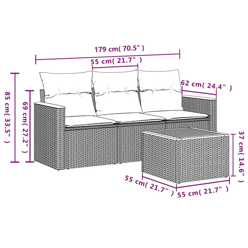 Set Divani da Giardino 4 pz con Cuscini Nero in Polyrattan 3225763