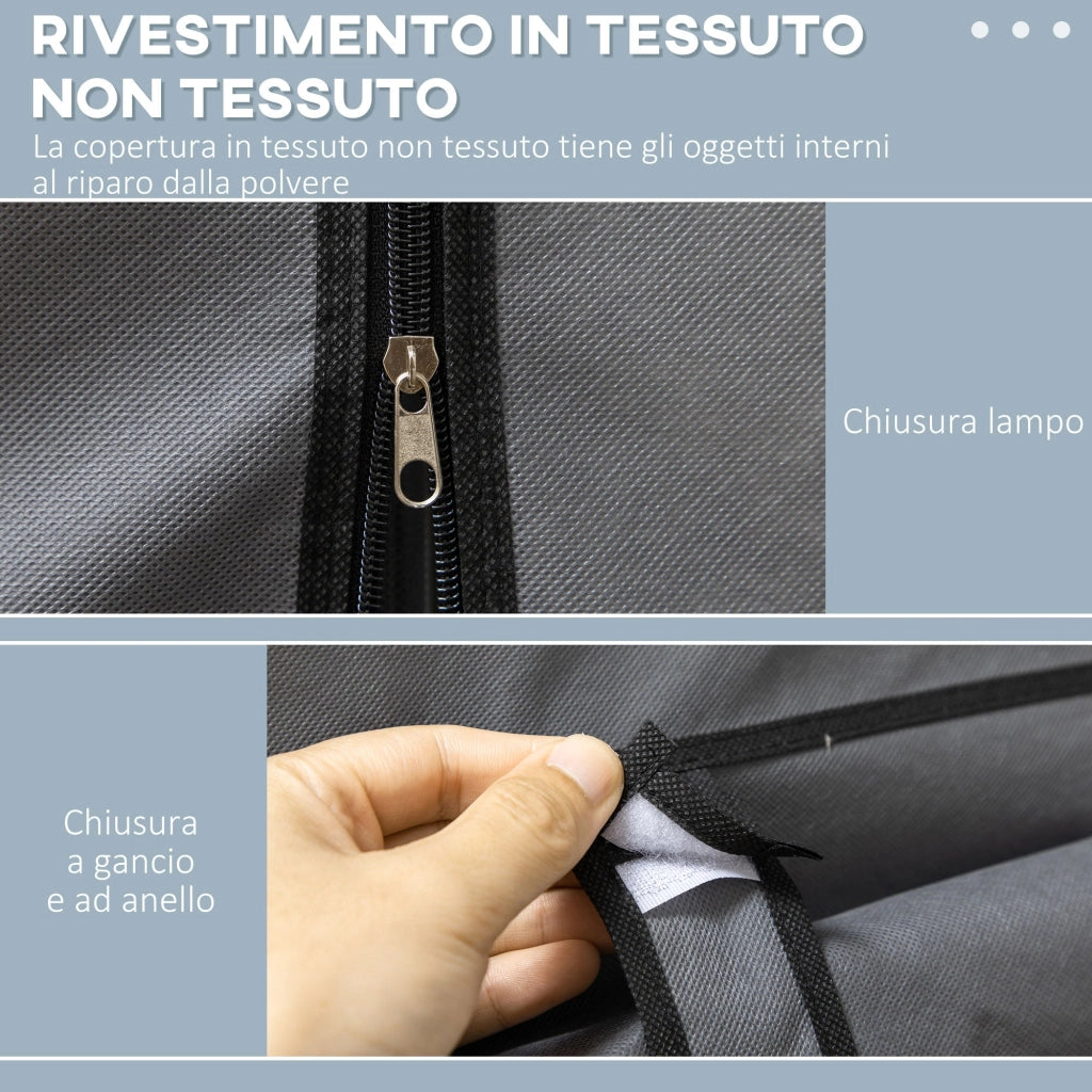 Armadio Guardaroba da Campeggio 125x43x162,5 cm con Cassetti e Ante Avvolgibili con Zip Grigio Scuro