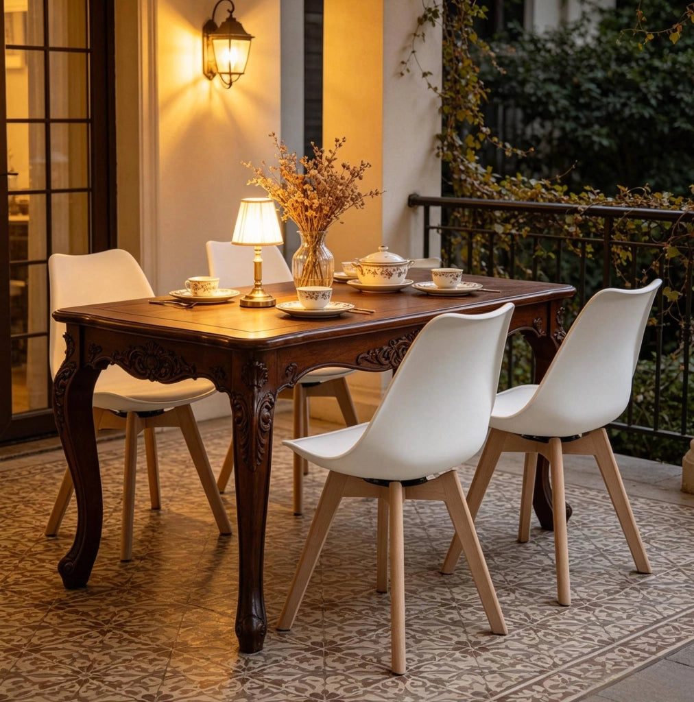 Sedia da pranzo girevole set da 4, bianca, in legno e similpelle, 83 cm
