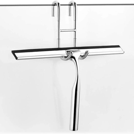 Douchewisser in acciaio inossidabile da 25cm, senza fori, con supporto per parete, per la pulizia di specchi e finestre in bagno