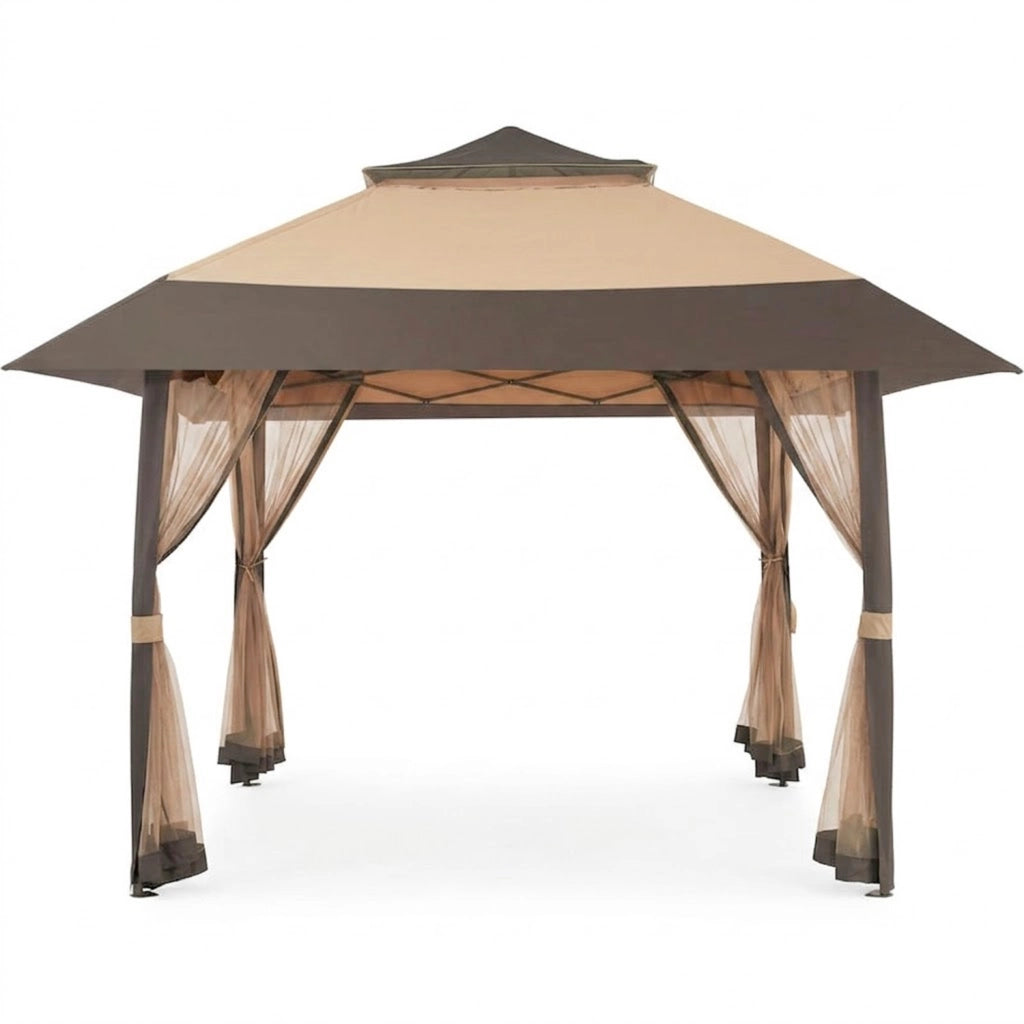 Gazebo Outdoor 4 X 4 Metri Con Zanzariere Tetto Esteso E Altezza Regolabile Da 2.7 X 2.9 M Apertura Rapida E Borsa Di Trasporto Inclusa Per Eventi Piscina Campeggio Feste Kaki