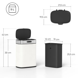PATTUMIERA 5 L da appoggio o appendibile Acciaio inox Bianco crema