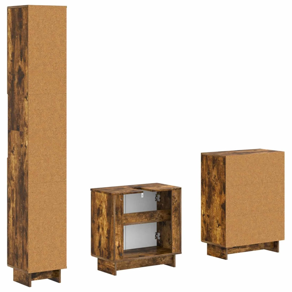 Set di armadietti da bagno in 3 pezzi EDE Rovere Fumo 3417419