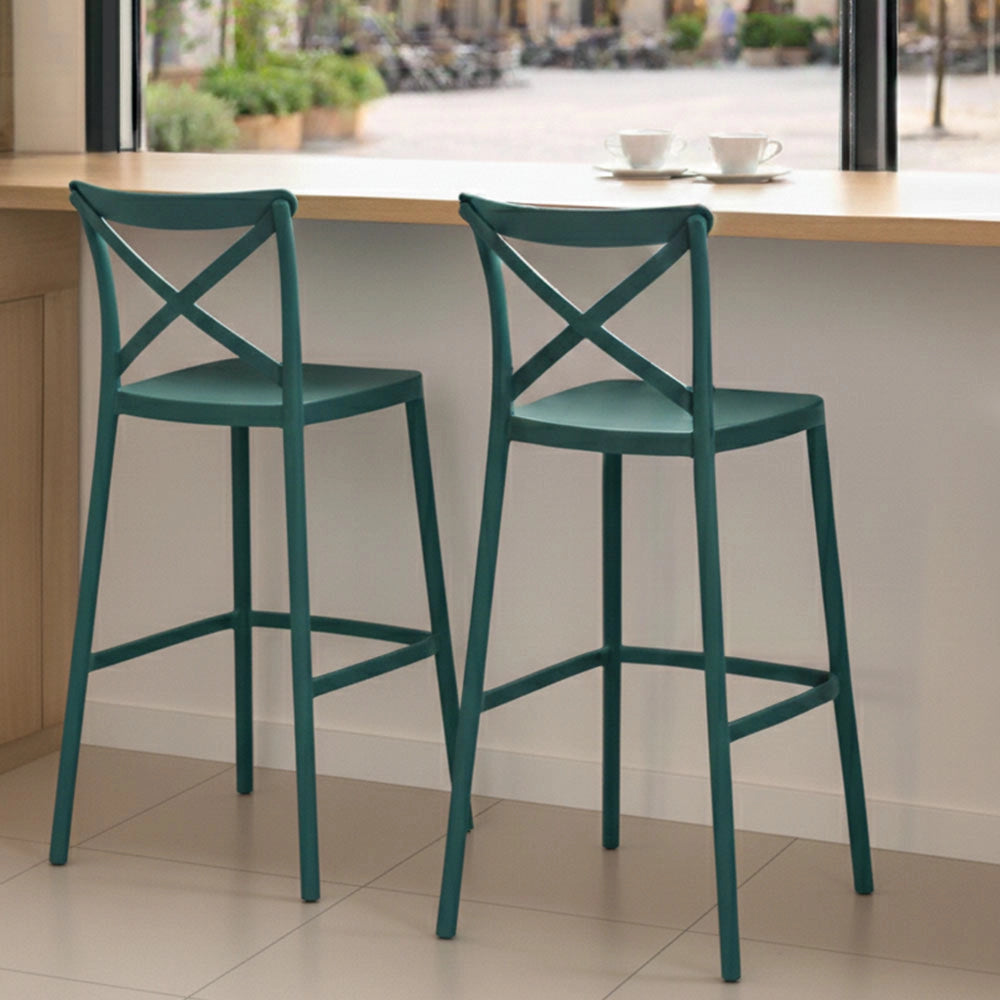 Sgabelli da bar set da 2 verde petrolio sprint plastica h 75 cm