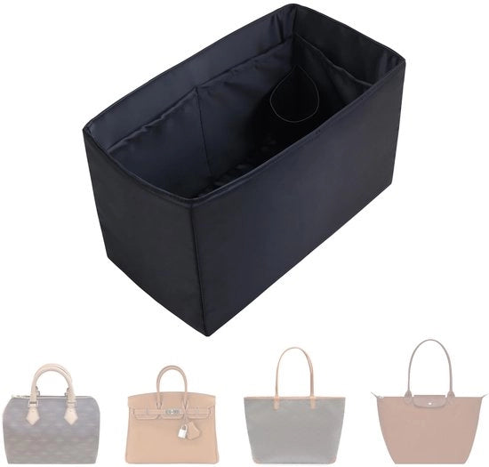 Organizzatore per borsa. Disegno multi-pochette, pieghevole, realizzato in nylon e seta, liscio e soffice come la seta, adatto per molti modelli di borsa (grande - nero).