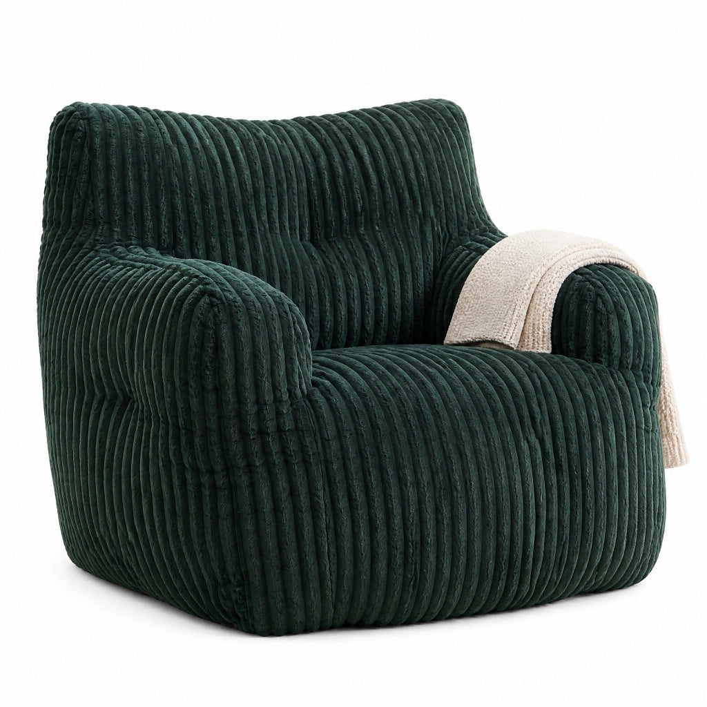 Sitzsack morbido in velluto a coste verde con imbottitura in schiuma memory