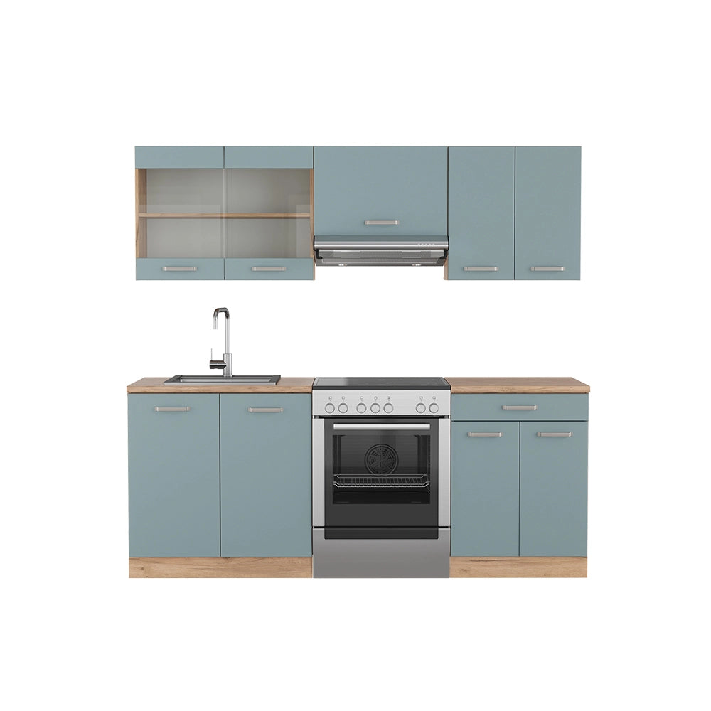 Vicco Cucina componibile Rovere blu-grigio/oro 200 cm , PL Rovere