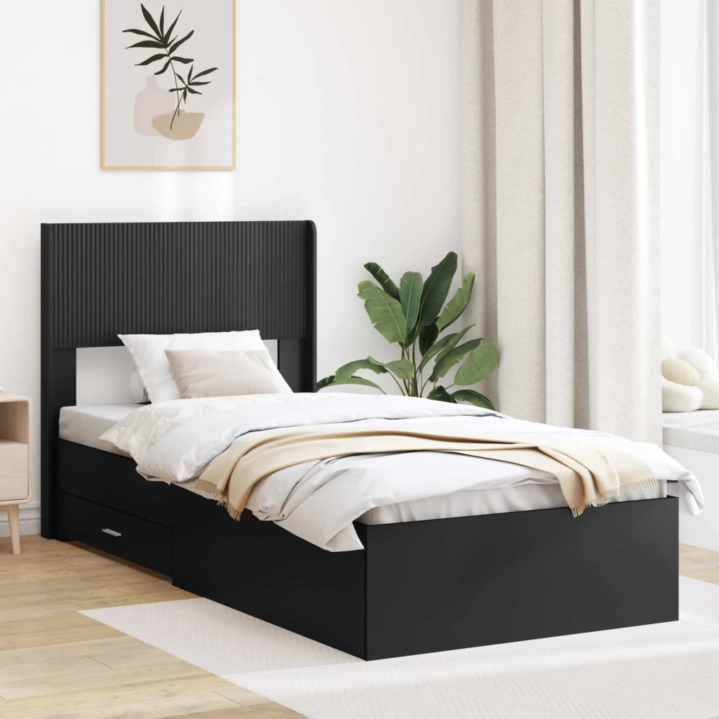Struttura del letto con stoccaggio e testata Nero 75 x 190 cm