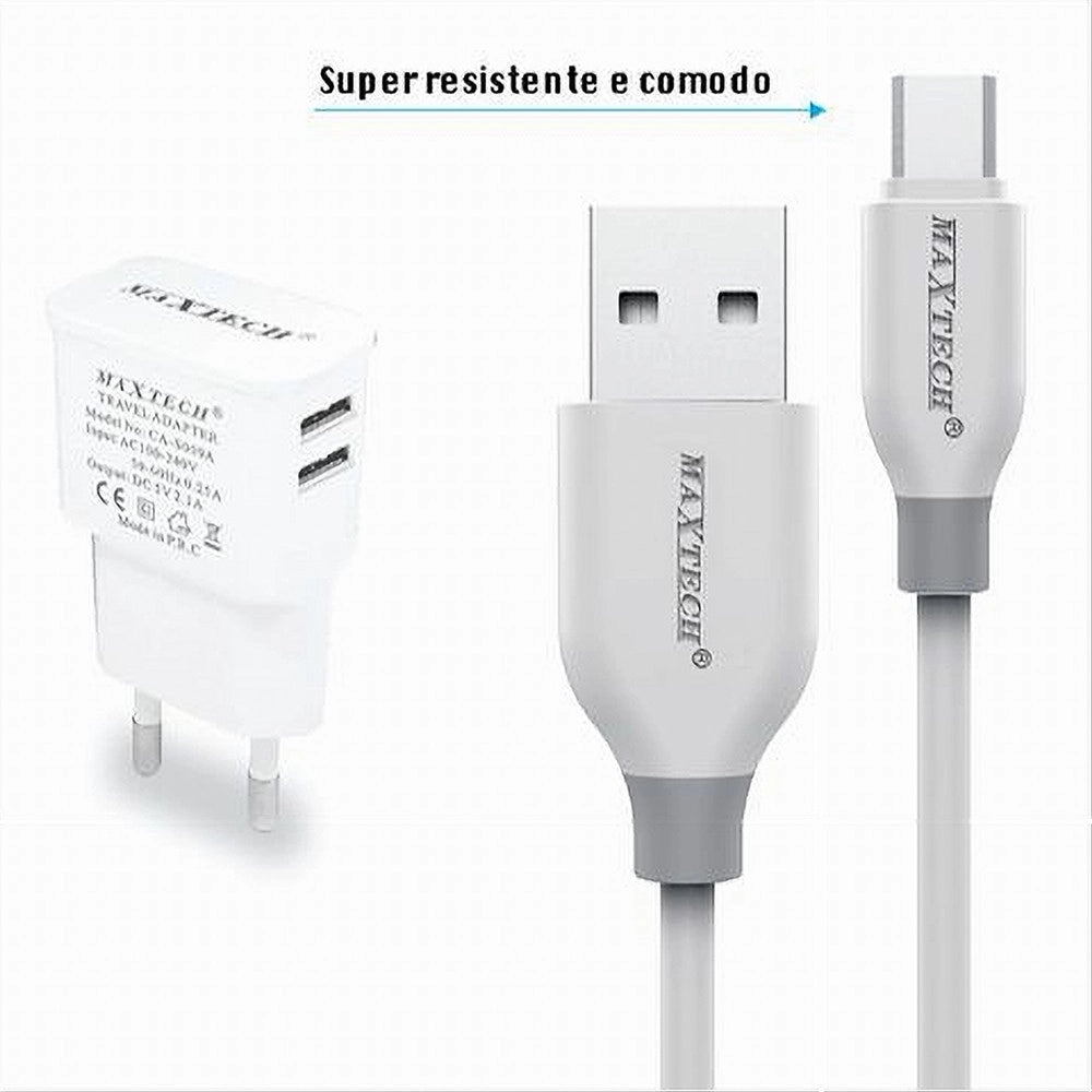 Trade Shop - Kit Caricabatterie Da Muro 2 Porte Usb 2.1a + Cavo Micro Usb 1mt Maxtech Ca-s039 -