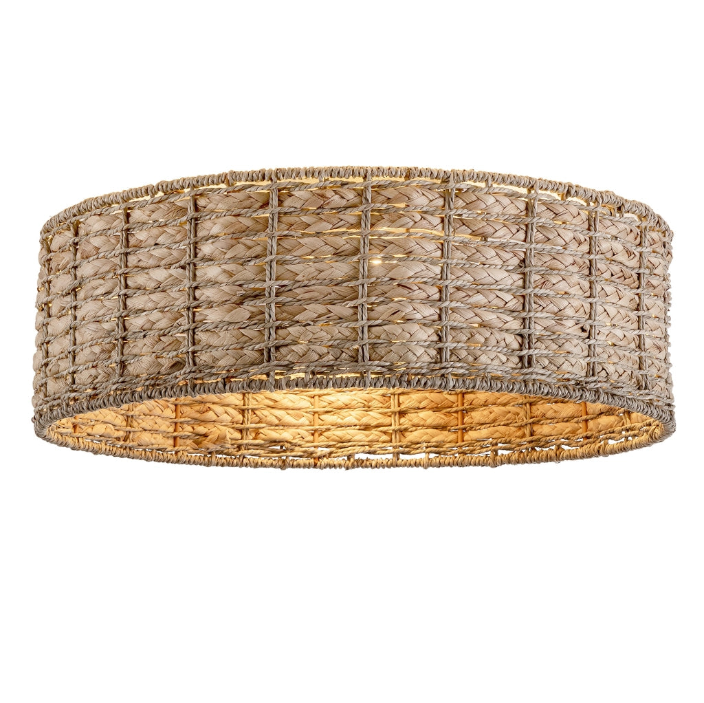 Plafoniera ventilatore 50x50x20 cm in rattan naturale con doppio comando -