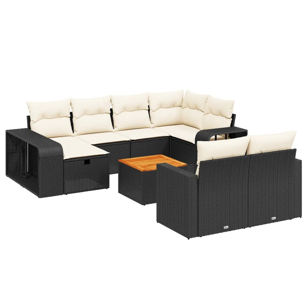 Set Divani da Giardino 11 pz con Cuscini in Polyrattan Nero
