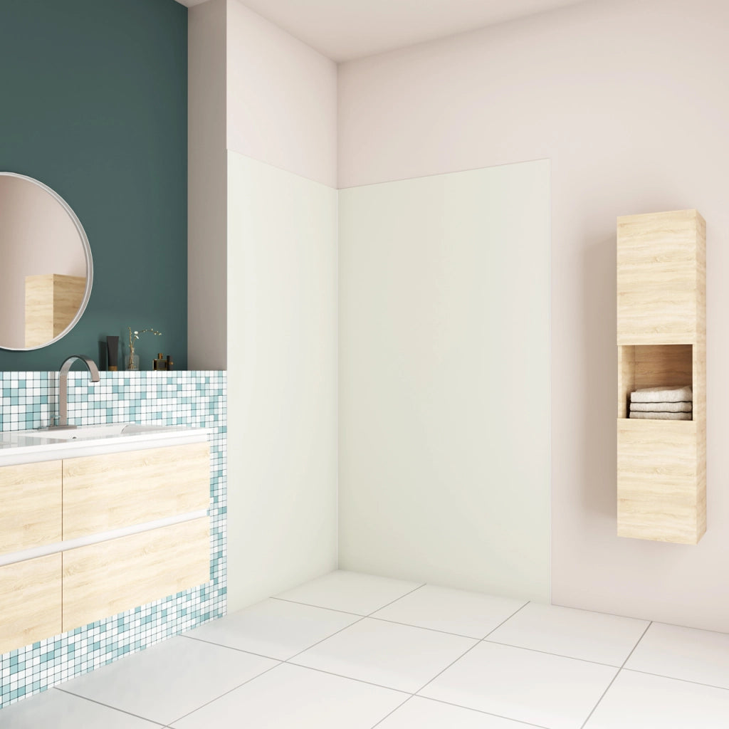 H.210 cm Pannello Doccia ad Angolo 80x90 cm Realizzato in Alluminio da 3 mm con Profili Finitura Bianco Avorio per Rivestimento Parete Bagno