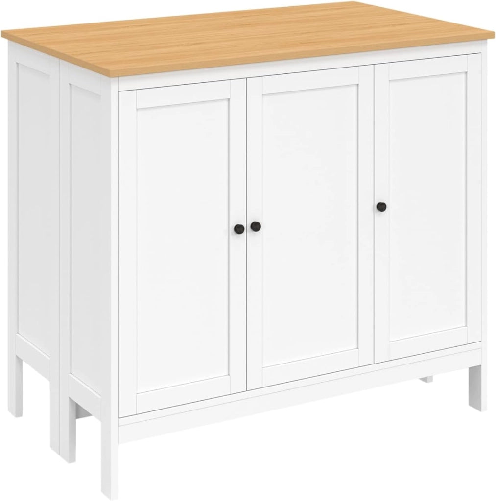 Tavolo bar ad isola Achille e 2 sgabelli in legno bianco con piano in faggio