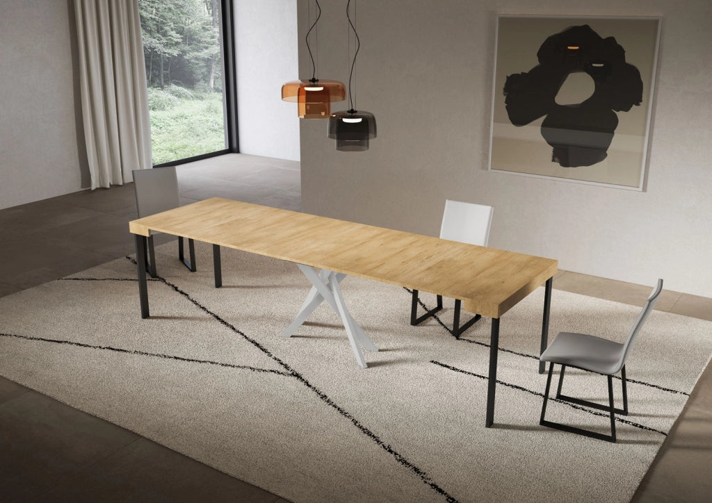 Consolle allungabile 90x40/300 cm Saki quercia natura gambe bianche